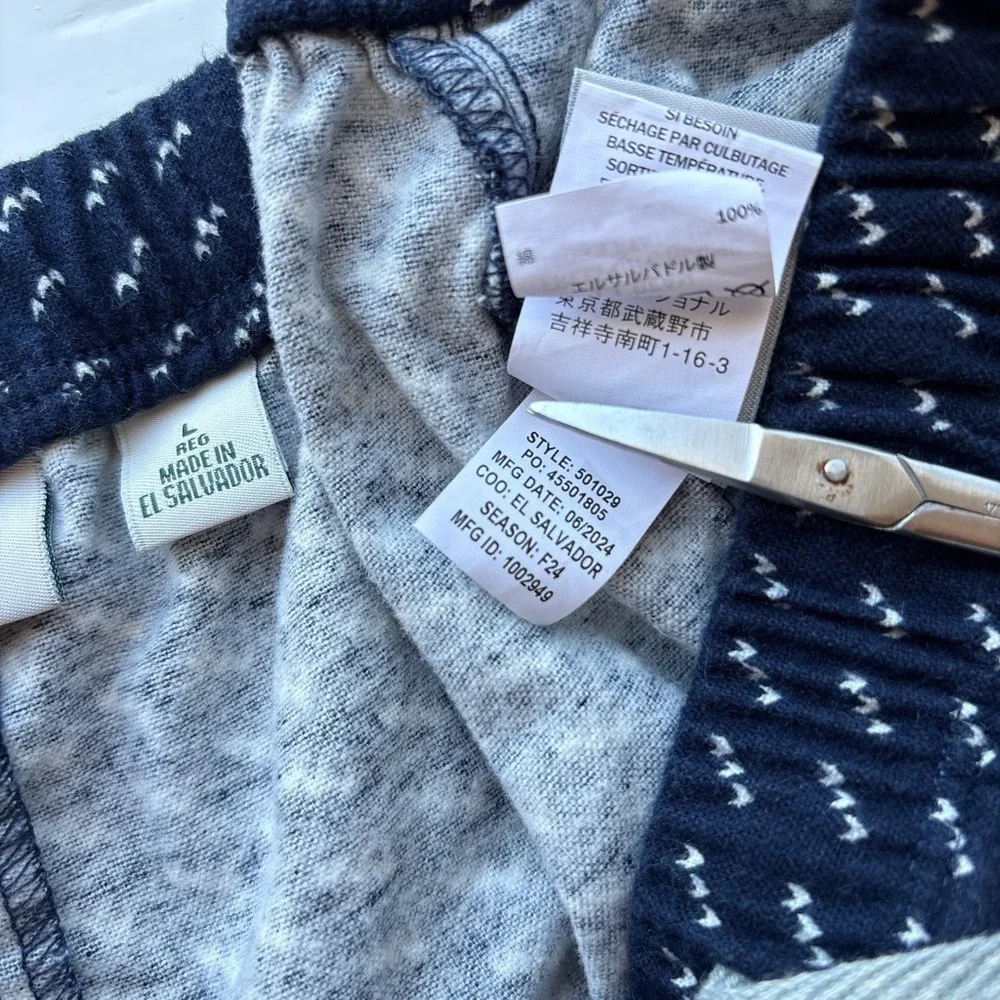 L.L.Bean Pajama Pants Women L Flannel Sleep Bottoms Navy Blue Cotton Printed